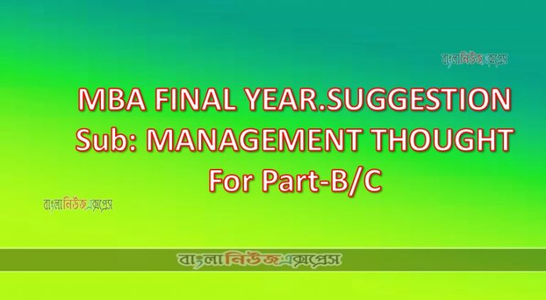 MBA FINAL YEAR.SUGGESTION Sub: MANAGEMENT THOUGHT For Part-B/C