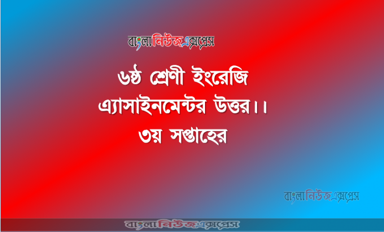 ৬ষ্ঠ শ্রেণী ইংরেজি এ্যাসাইনমেন্টর উত্তর।। ৩য় সপ্তাহের