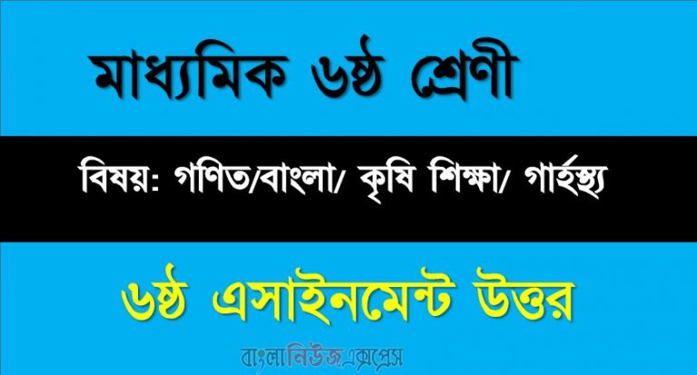 ৬ষ্ঠ শ্রেণীর গণিত/বাংলা/ কৃষি শিক্ষা/ গার্হস্থ্য ৬ষ্ঠ এসাইনমেন্ট সব উত্তর