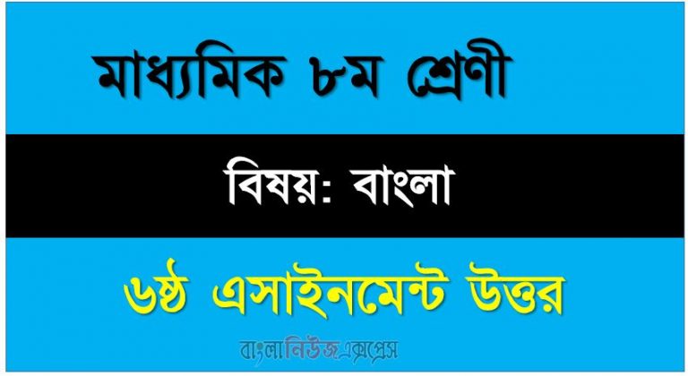 ৮ম শ্রেণীর বিষয়:বাংলা।। ৬ষ্ঠ সপ্তাহের এ্যাসাইনমেন্টর উত্তর