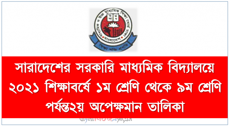 সারাদেশের সরকারি মাধ্যমিক বিদ্যালয়ে ২০২১ শিক্ষাবর্ষে ১ম শ্রেণি থেকে ৯ম শ্রেণি পর্যন্ত২য় অপেক্ষমান তালিকা