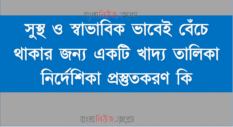 সুস্থ ও স্বাভাবিক ভাবেই বেঁচে থাকার জন্য একটি খাদ্য তালিকা নির্দেশিকা প্রস্তুতকরণ কি