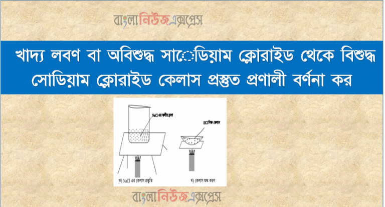 খাদ্য লবণ বা অবিশুদ্ধ সােডিয়াম ক্লোরাইড থেকে বিশুদ্ধ সোডিয়াম ক্লোরাইড কেলাস প্রস্তুত প্রণালী বর্ণনা কর