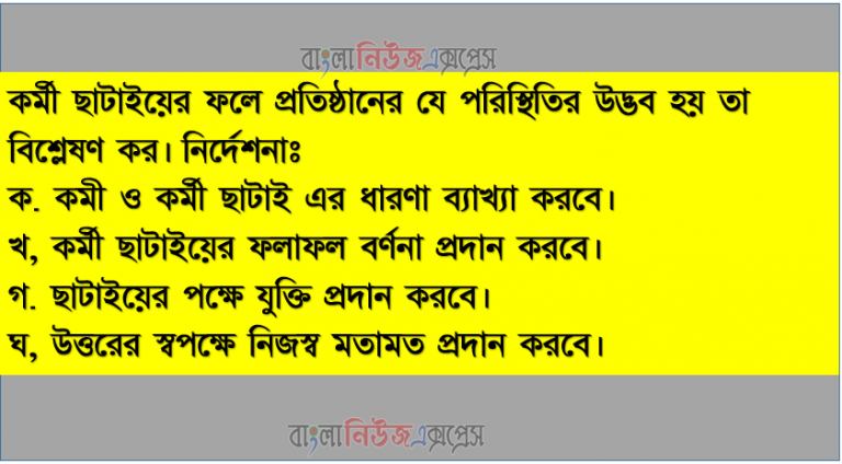 কর্মী ছাটাইয়ের ফলে প্রতিষ্ঠানের যে পরিস্থিতির উদ্ভব হয় তা বিশ্লেষণ কর