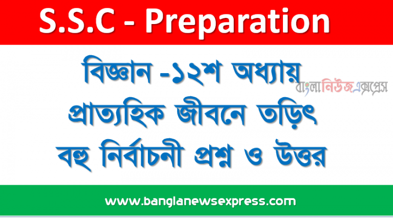 SSC : বিজ্ঞান ১২শ অধ্যায় প্রাত্যহিক জীবনে তড়িৎ বহু নির্বাচনী প্রশ্ন ও উত্তর