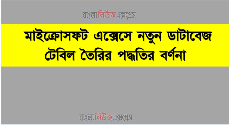 মাইক্রোসফট এক্সেসে নতুন ডাটাবেজ টেবিল তৈরির পদ্ধতির বর্ণনা