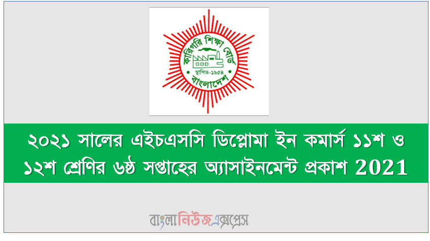 ২০২১ সালের এইচএসসি ডিপ্লোমা ইন কমার্স ১১শ ও ১২শ শ্রেণির ৬ষ্ঠ সপ্তাহের অ্যাসাইনমেন্ট প্রকাশ 2021