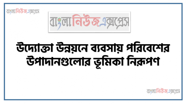 উদ্যোক্তা উন্নয়নে ব্যবসায় পরিবেশের উপাদানগুলোর ভূমিকা নিরূপণ, ব্যবসায়ের ধারণা, উদ্যোক্তা উন্নয়নে ব্যবসায় পরিবেশের ধারণা, বাংলাদেশে ব্যবসায় পরিবেশের উপাদান, উদ্যোক্তা উন্নয়নের প্রকারভেদ