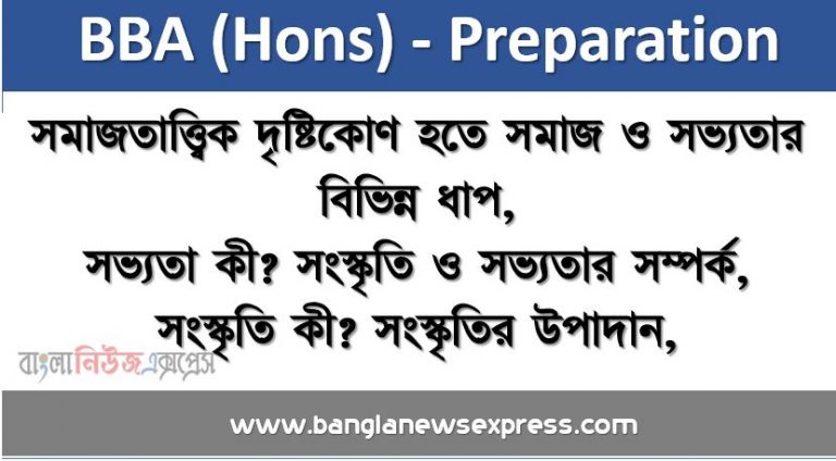 সমাজতাত্ত্বিক দৃষ্টিকোণ হতে সমাজ ও সভ্যতার বিভিন্ন ধাপ, সভ্যতা কী? সংস্কৃতি ও সভ্যতার সম্পর্ক,সংস্কৃতি কী? সংস্কৃতির উপাদান,সমাজ কী? সমাজের উপাদান গুলো কি কি আলোচনা কর, সমাজবিজ্ঞান কি বা সমাজবিজ্ঞান বলতে কি বুঝ? সমাজ