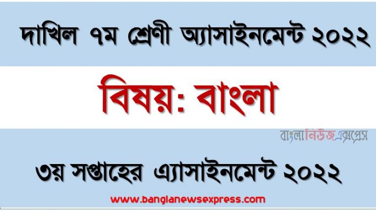 দাখিল ৭ম/সপ্তম শ্রেণির বাংলা ৩য় সপ্তাহের অ্যাসাইনমেন্টের সমাধান ২০২২, দাখিল ৭ম শ্রেণির বাংলা ৩য় সপ্তাহের অ্যাসাইনমেন্টের সমাধান ২০২২, dakhil class 7 bangla solution (3rd week) 2022, dakhil class 7 bangla answer 2022 [3rd week bangla solution 2022]