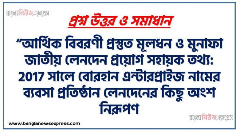 “আর্থিক বিবরণী প্রস্তুত মূলধন ও মুনাফা জাতীয় লেনদেন প্রয়োগ সহায়ক তথ্য: 2017 সালে বোরহান এন্টারপ্রাইজ নামের ব্যবসা প্রতিষ্ঠান লেনদেনের কিছু অংশ নিরূপণ