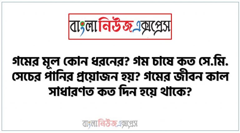 গমের মূল কোন ধরনের? গম চাষে কত সে.মি. সেচের পানির প্রয়োজন হয়? গমের জীবন কাল সাধারণত কত দিন হয়ে থাকে?,রবি ও খরিফ উভয় মৌসুমে চাষ হয় এমন টমেটো জাতের নাম সহ জীবনকাল ও উভয় মৌসুমে ফলন লিখুন ,সেচ পদ্ধতির প্রকারভেদ ও পানি নিষ্কাশন পদ্ধতির নাম লিখুন। বাংলাদেশের উল্লেখযোগ্য ০৫ (পাঁচ)টি সেচ প্রকল্পের নাম লিখুন।,ফসল মৌসুমের নামসহ সময়কাল লিখুন