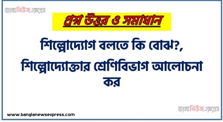 শিল্পোদ্যোগ বলতে কি বোঝ?, শিল্পোদ্যোক্তার শ্রেণিবিভাগ আলোচনা কর, শিপ্পোদ্যোক্তার প্রকারভেদ আলোচনা কর, শিল্পোদ্যোগের সংজ্ঞা দাও, শিল্পোদ্যোক্তার কয় ভাবে ভাগ করার হয়েছে