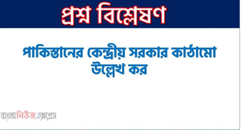 পাকিস্তানের কেন্দ্রীয় সরকার কাঠামো উল্লেখ কর, পাকিস্তানের কেন্দ্রীয় সরকার কাঠামো কেমন ছিল?,পাকিস্তানের কেন্দ্রীয় সরকারের সর্বাধিক ক্ষমতার অধিকারী