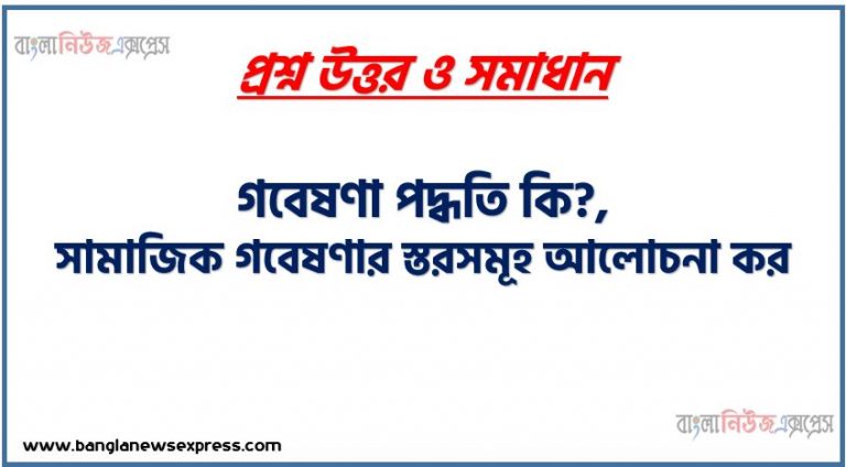 গবেষণা পদ্ধতি কি?,সামাজিক গবেষণার স্তরসমূহ আলোচনা কর,সামাজিক গবেষণার ধাপসমূহ আলোচনা কর,সামাজিক গবেষণার স্তরগুলো ব্যাখ্যা কর,সামাজিক গবেষণার স্তরায়িত বিষয়গুলো আলোচনা কর,