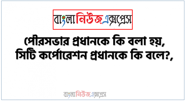 পৌরসভার প্রধানকে কি বলা হয়, সিটি কর্পোরেশন প্রধানকে কি বলে?, কত সালের অধ্যাদেশ মতে পৌরসভাকে কর রেট টোল এবং ফি সংগ্রহ করার ক্ষমতা দেয়া হয়?