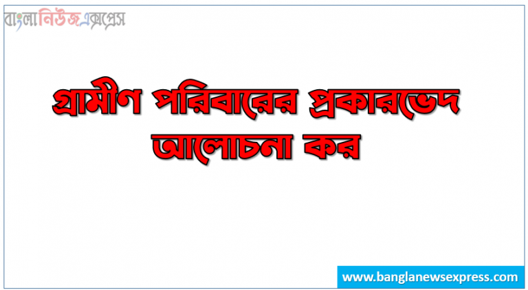 গ্রামীণ পরিবারের প্রকারভেদ আলোচনা কর, গ্রামীণ পরিবারের ধরনসমূহ আলোচনা কর,গ্রামীণ পরিবারের শ্রেণিবিন্যাস কর,গ্রামীণ পরিবারের শ্রেণিবিভাগ বর্ণনা কর।