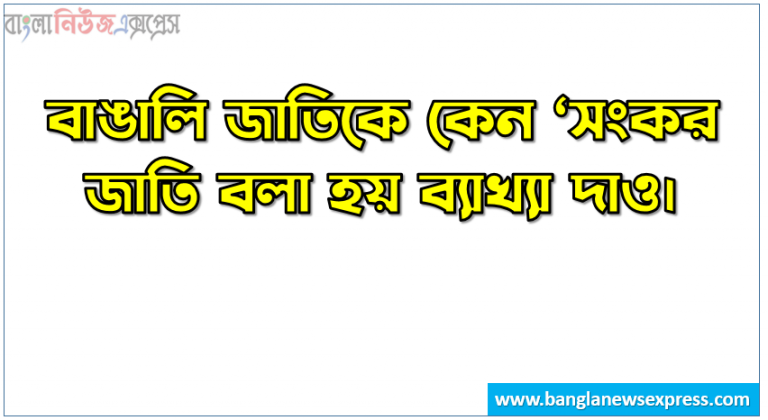 বাঙালি জাতিকে কেন ‘সংকর জাতি বলা হয় ব্যাখ্যা দাও, বাঙালি জনগােষ্ঠীকে কেন ‘সংকর জনগােষ্ঠী বলা হয় তার বর্ণনা দাও, বাঙালি জনগােষ্ঠীর মধ্যে কোন কোন জাতির রক্তপ্রবাহ বিদ্যমান আলােচনা কর।