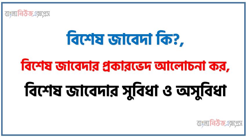 বিশেষ জাবেদা কি?, বিশেষ জাবেদার প্রকারভেদ আলোচনা কর, বিশেষ জাবেদার সুবিধা ও অসুবিধা