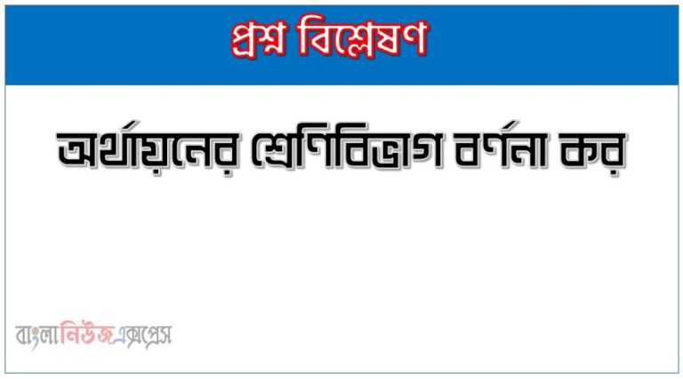 অর্থায়নের শ্রেণিবিভাগ বর্ণনা কর, অর্থায়নের প্রকারভেদ আলোচনা কর, অর্থায়নের শ্রেণিবিভাগ দেখাও