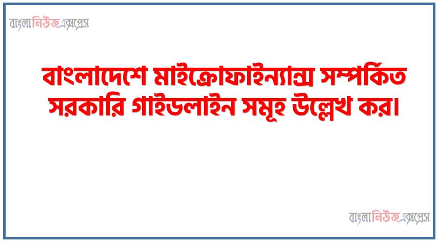 বাংলাদেশে মাইক্রোফাইন্যান্স সম্পর্কিত সরকারি গাইডলাইন সমূহ উল্লেখ কর।