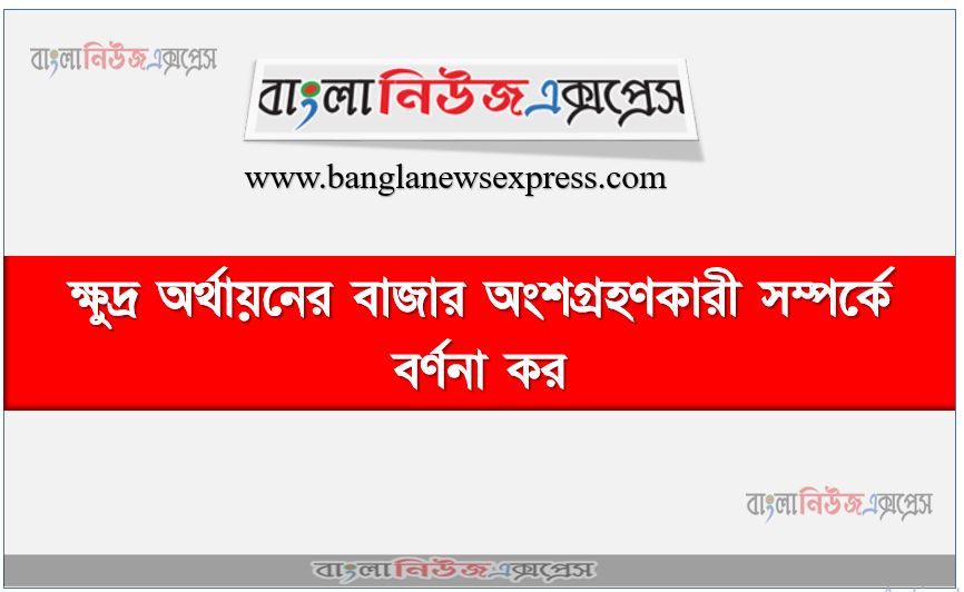 ক্ষুদ্র অর্থায়নের বাজার অংশগ্রহণকারী সম্পর্কে বর্ণনা কর ,ক্ষুদ্র অর্থায়নের বাজার খেলোয়াড়ের বিবরণ দাও ,মাইক্রো ফাইন্যান্সের মার্কেট প্লেয়ার বলতে কাদেরকে বুঝায়? উদাহরণসহ ব্যাখ্যা কর।